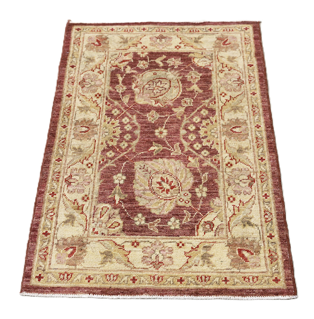 2x3 Ariana Traditional Small Tabriz Design Burgundy and Cream Floral Hand Knotted Rug 2ft 1in x 3ft