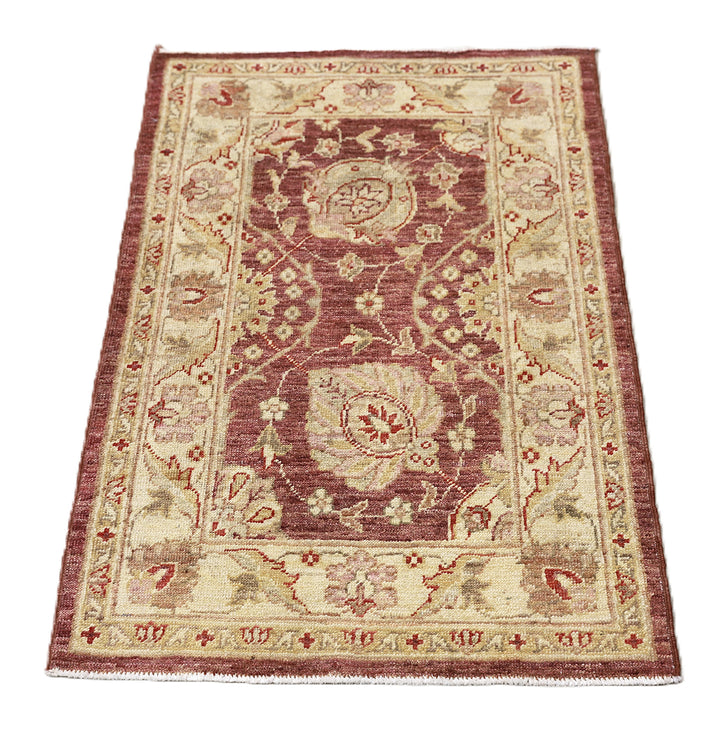 2x3 Ariana Traditional Small Tabriz Design Burgundy and Cream Floral Hand Knotted Rug 2ft 1in x 3ft