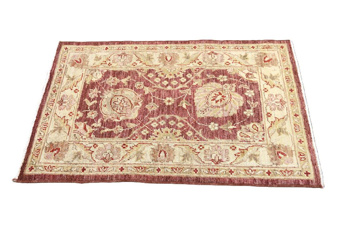2x3 Ariana Traditional Small Tabriz Design Burgundy and Cream Floral Hand Knotted Rug 2ft 1in x 3ft
