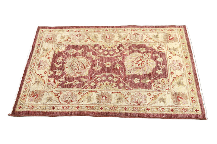 2x3 Ariana Traditional Small Tabriz Design Burgundy and Cream Floral Hand Knotted Rug 2ft 1in x 3ft