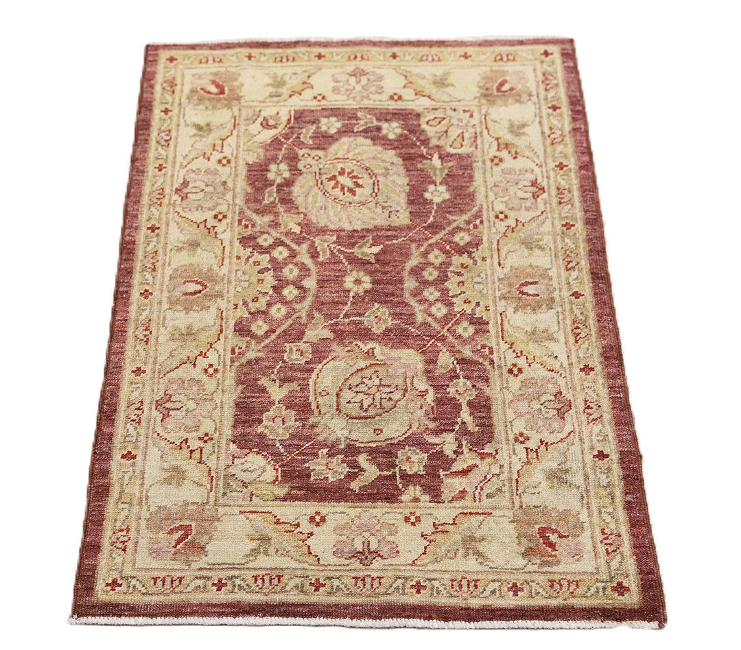 2x3 Ariana Traditional Small Tabriz Design Burgundy and Cream Floral Hand Knotted Rug 2ft 1in x 3ft