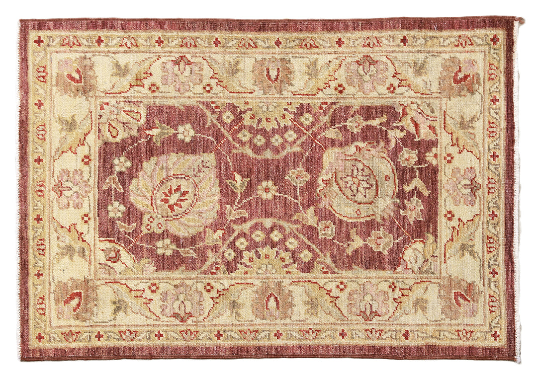 2x3 Ariana Traditional Small Tabriz Design Burgundy and Cream Floral Hand Knotted Rug 2ft 1in x 3ft