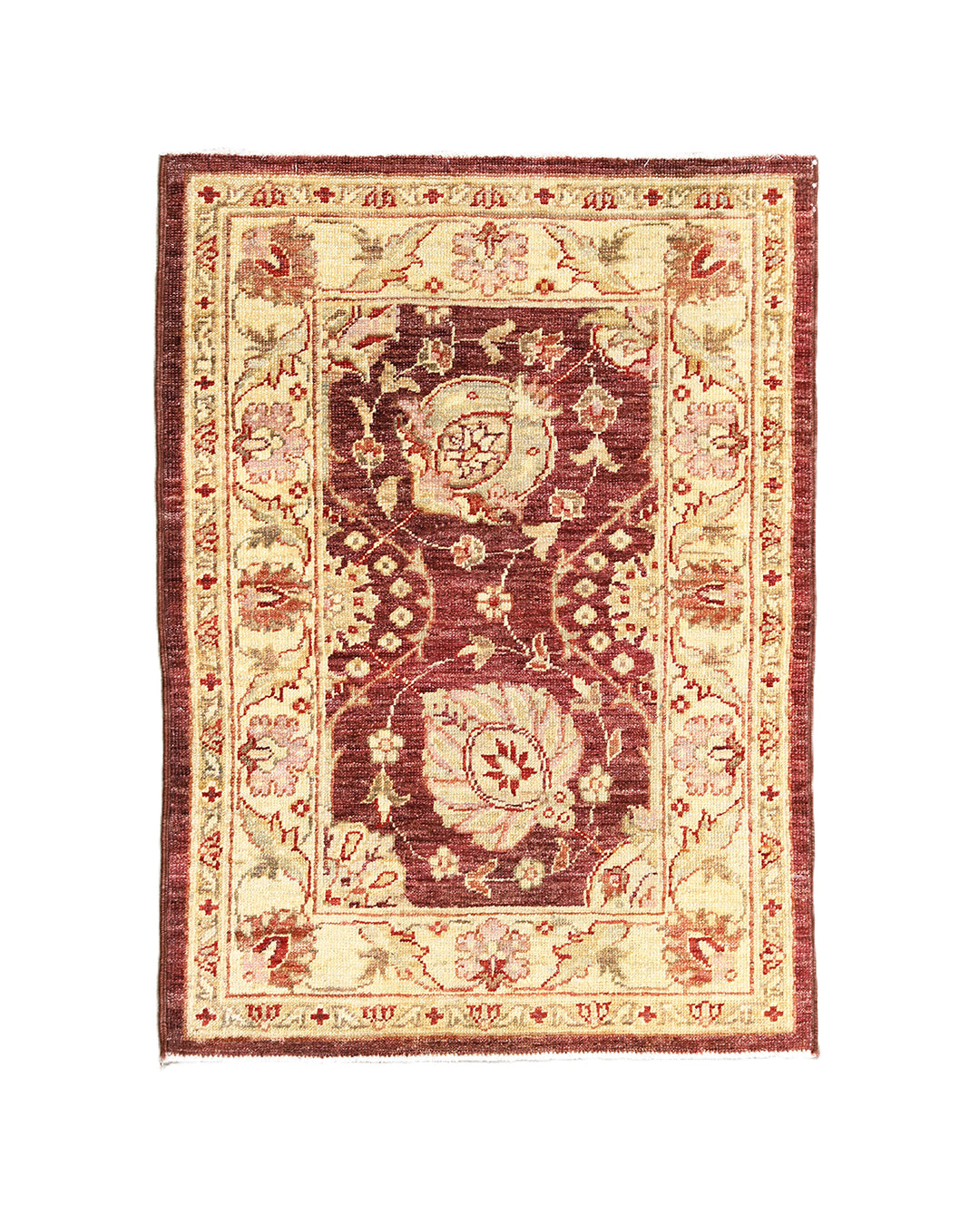 2x3 Ariana Traditional Small Tabriz Design Burgundy and Cream Floral Hand Knotted Rug 2ft 1in x 3ft