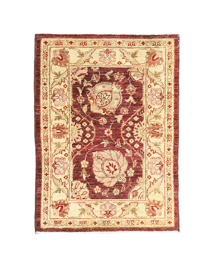 2x3 Ariana Traditional Small Tabriz Design Burgundy and Cream Floral Hand Knotted Rug 2ft 1in x 3ft