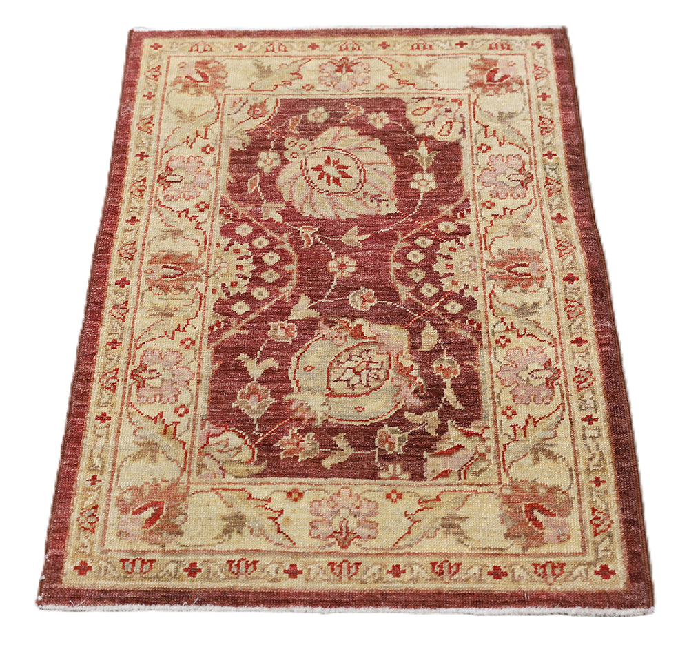 2x3 Ariana Traditional Small Tabriz Design Burgundy and Cream Floral Hand Knotted Rug 2ft 1in x 3ft