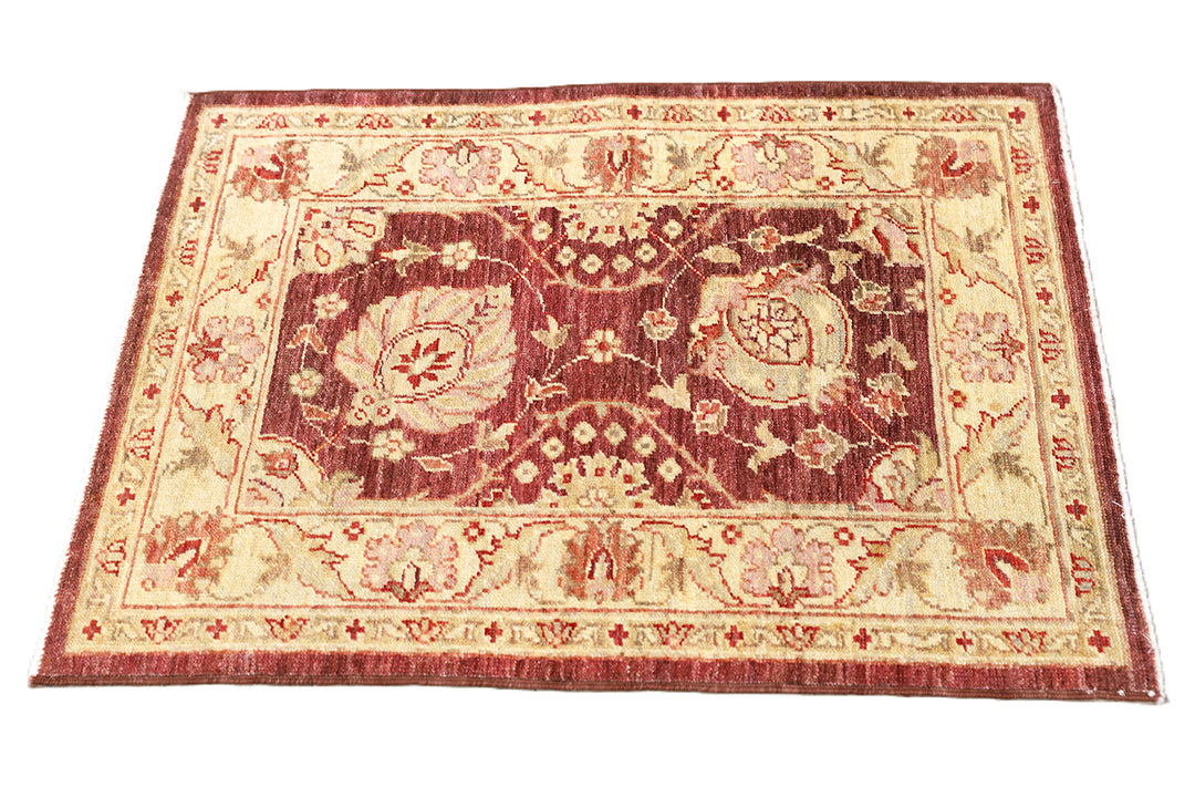 2x3 Ariana Traditional Small Tabriz Design Burgundy and Cream Floral Hand Knotted Rug 2ft 1in x 3ft