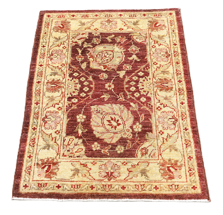 2x3 Ariana Traditional Small Tabriz Design Burgundy and Cream Floral Hand Knotted Rug 2ft 1in x 3ft