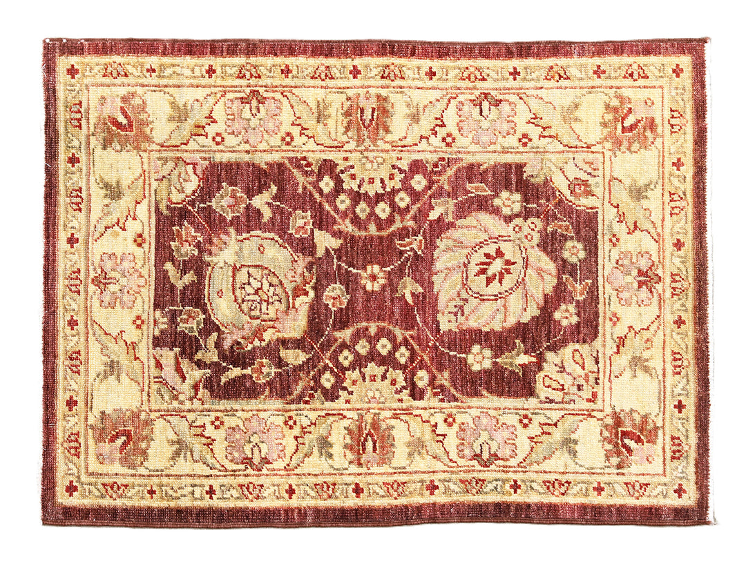 2x3 Ariana Traditional Small Tabriz Design Burgundy and Cream Floral Hand Knotted Rug 2ft 1in x 3ft