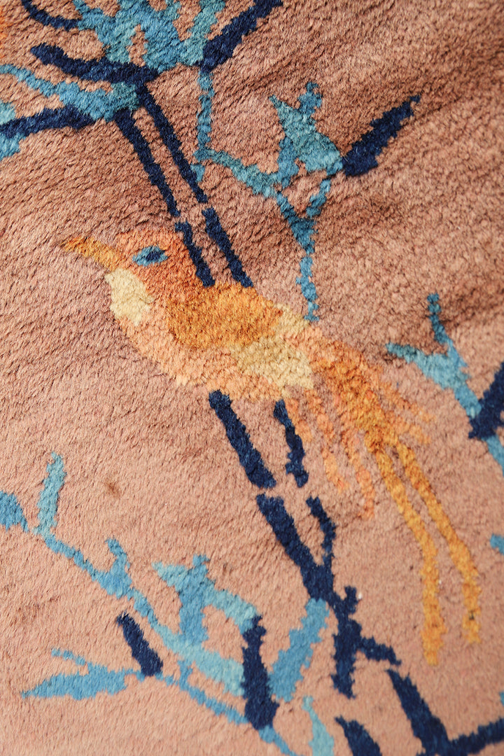 2'x3' Small Brown & Blue Floral Chinese Art Deco Rug