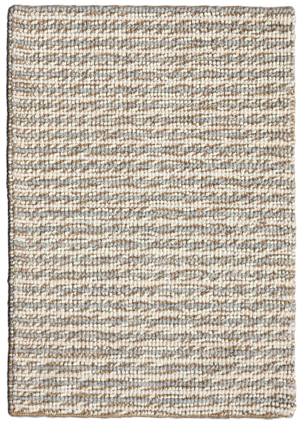 Textured area rug with a neutral color palette on a white background