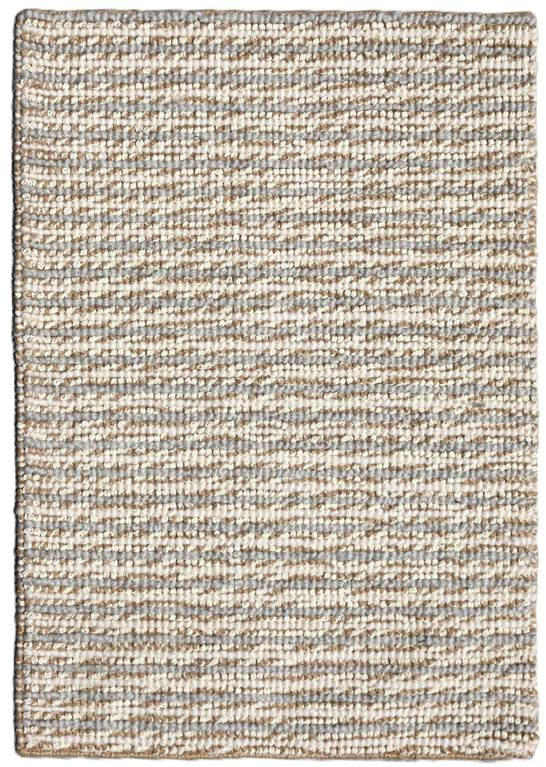 Textured area rug with a neutral color palette on a white background