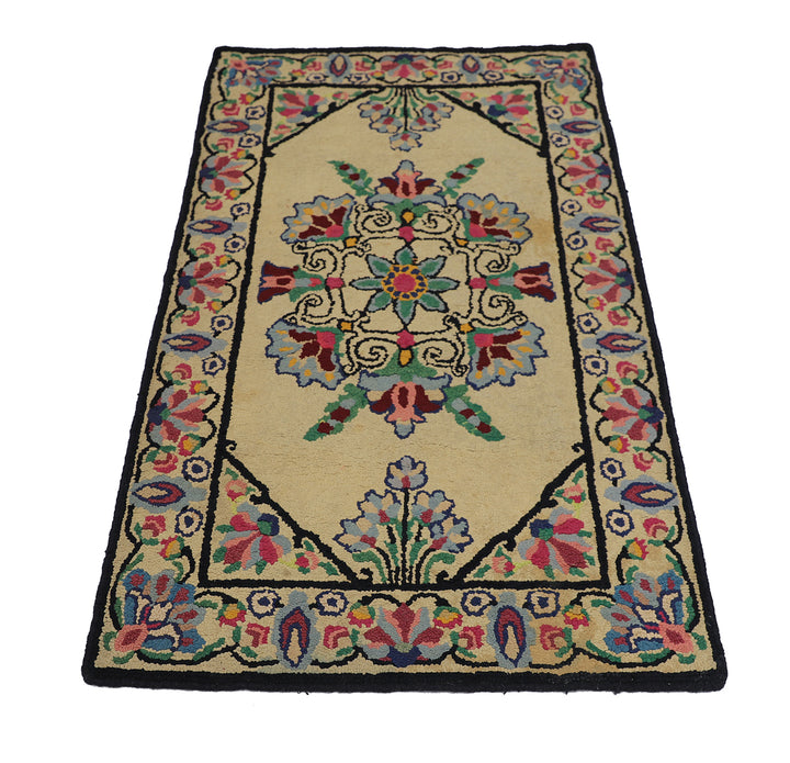 2'x4' Antique American Hooked Rug | Floral | Hand-Hooked Rug