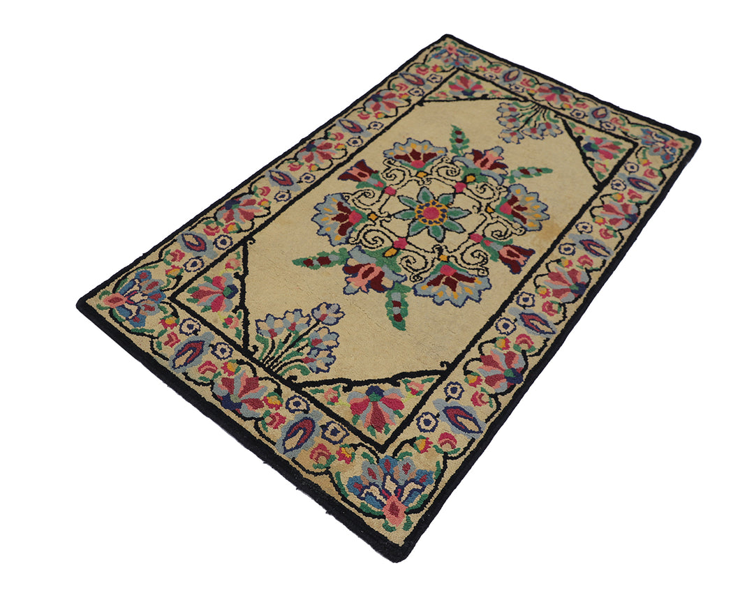 2'x4' Antique American Hooked Rug | Floral | Hand-Hooked Rug