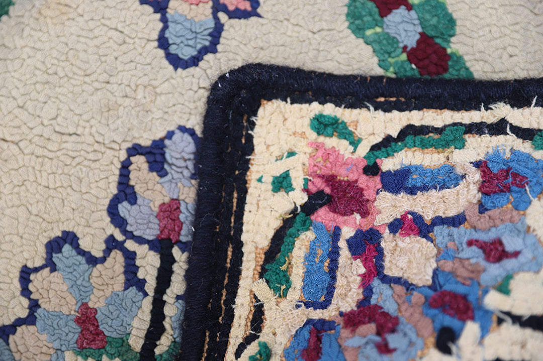 2'x4' Antique American Hooked Rug | Floral | Hand-Hooked Rug
