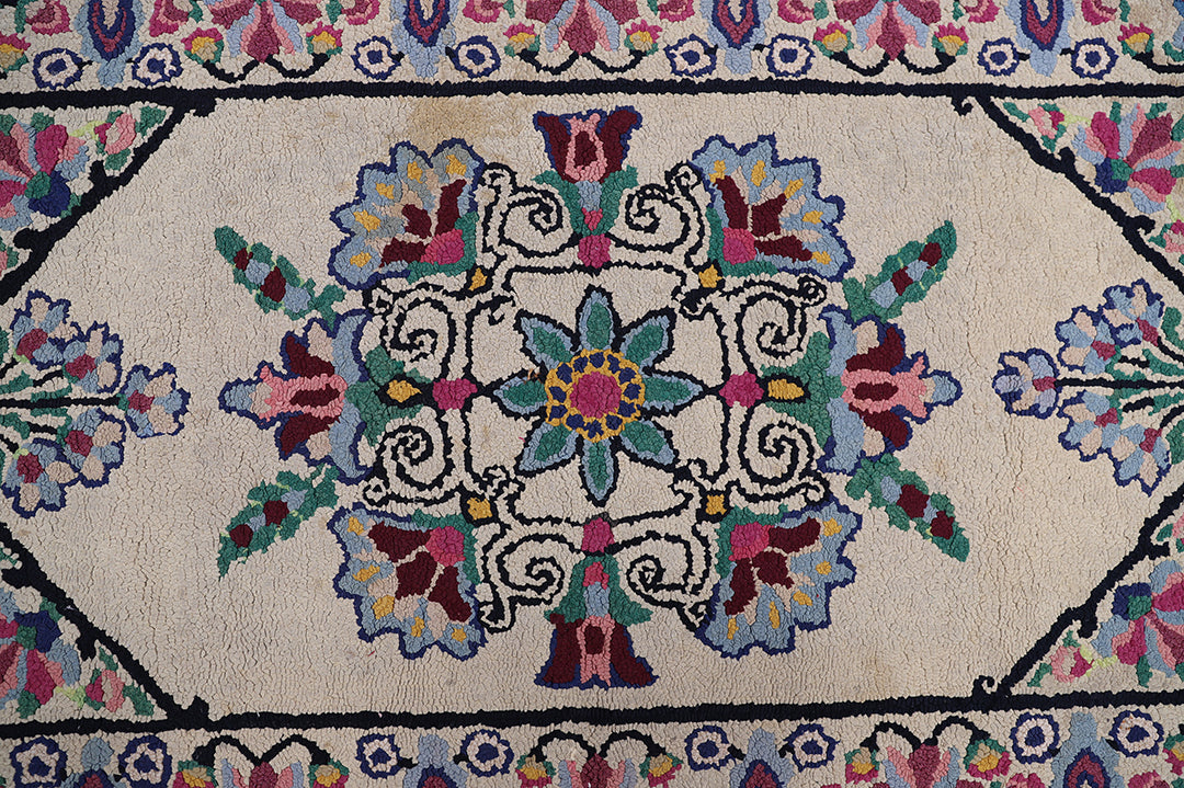 2'x4' Antique American Hooked Rug | Floral | Hand-Hooked Rug