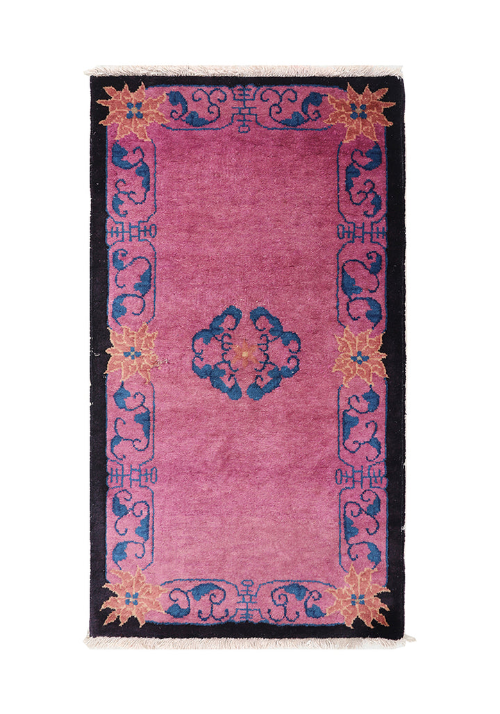 2'x4' Chinese Art Deco Rug | Vintage | Floral | Small Wool Rug