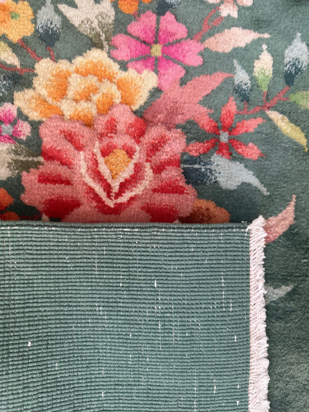 2'x4' Green Floral Vintage Chinese Art Deco Wool Rug