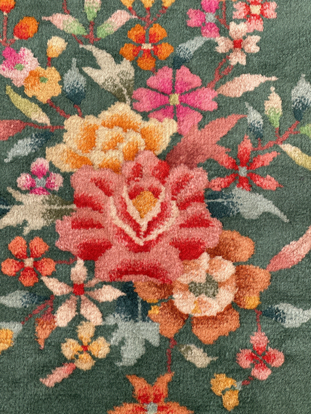 2'x4' Green Floral Vintage Chinese Art Deco Wool Rug