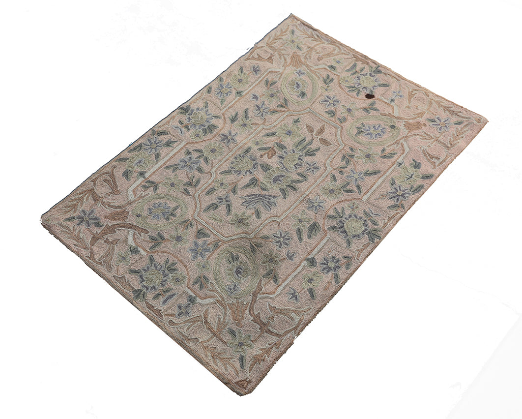 2'x4' Pink Floral Area Rug | Indian Chainstitched Rug