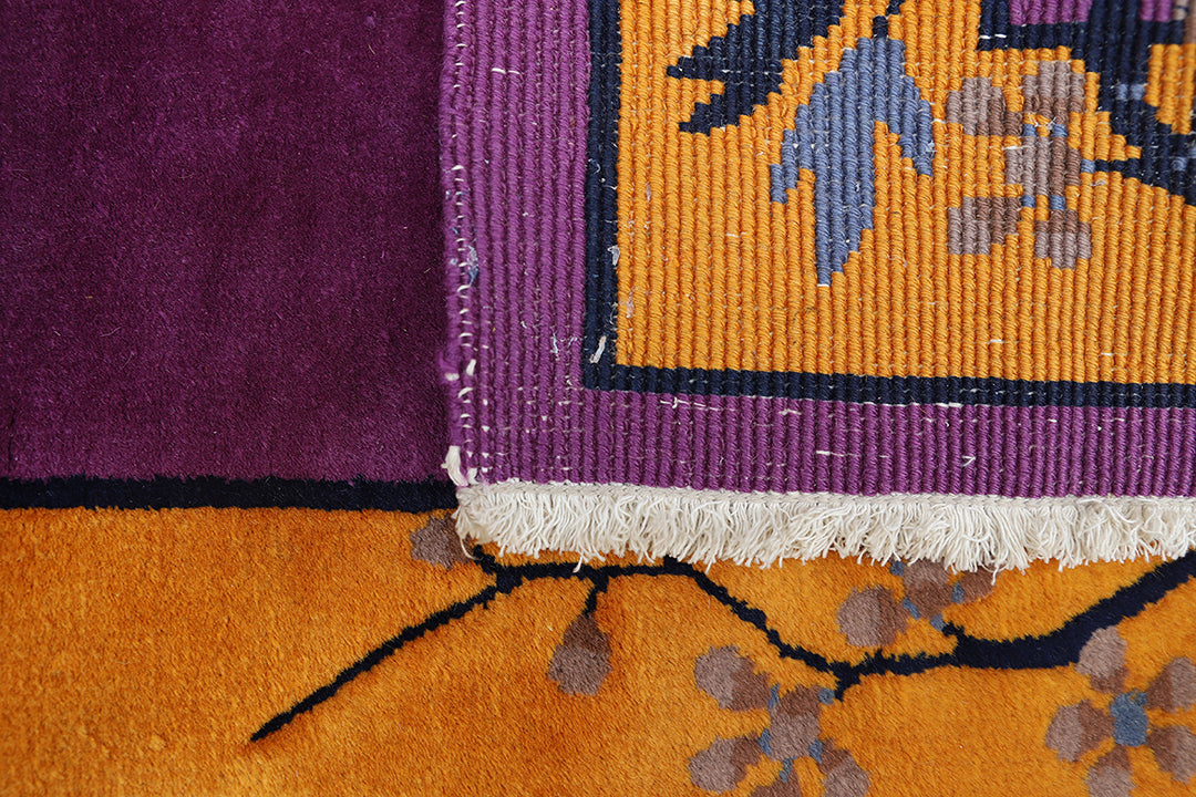 Small Rug |Purple & Yellow Floral Chinese Art Deco Rug