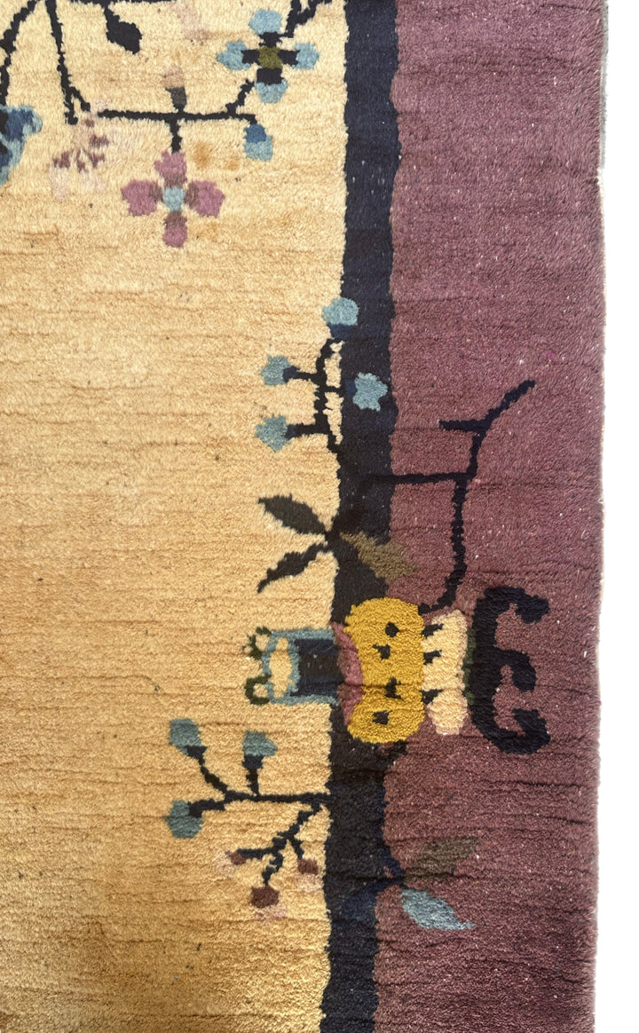2'x4' Small Beige & Mauve Floral Vintage Art Deco Rug