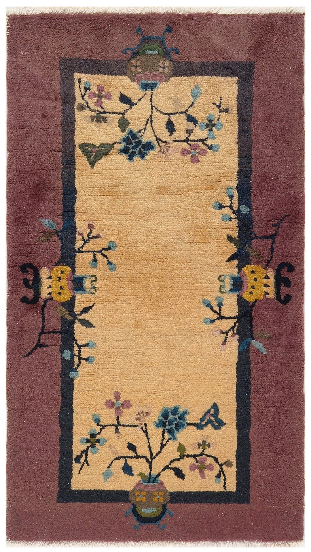 2'x4' Small Beige & Mauve Floral Vintage Art Deco Rug