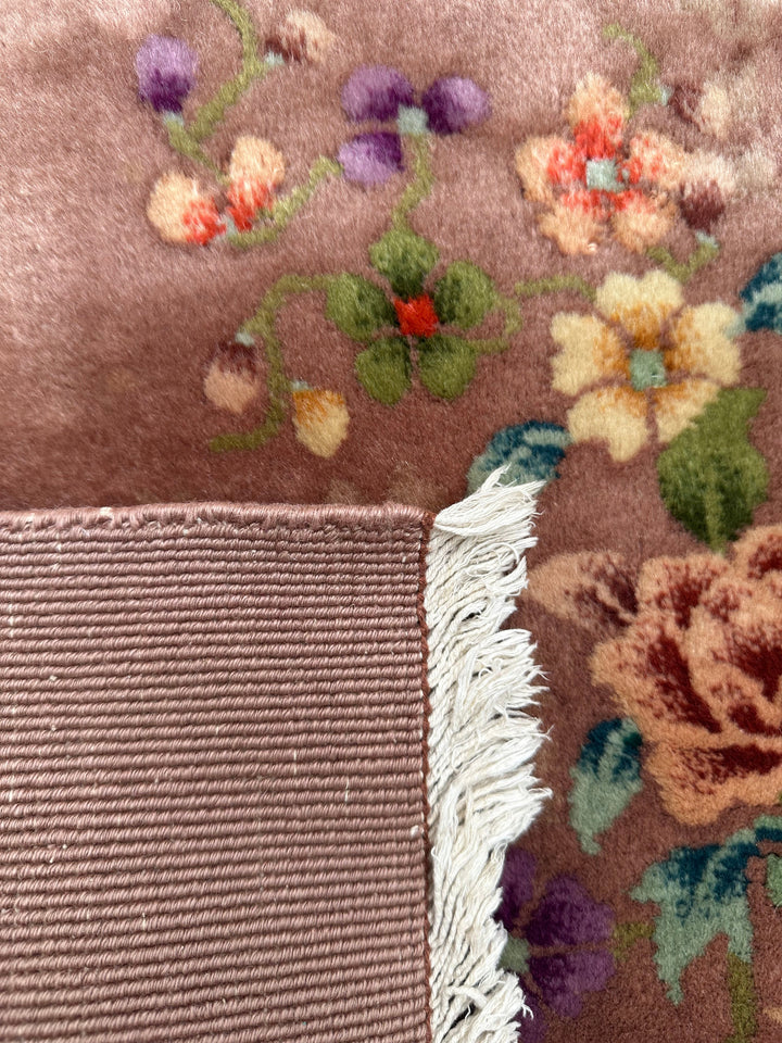 2'x4' Small Brown Floral Vintage Chinese Art Deco Wool Rug