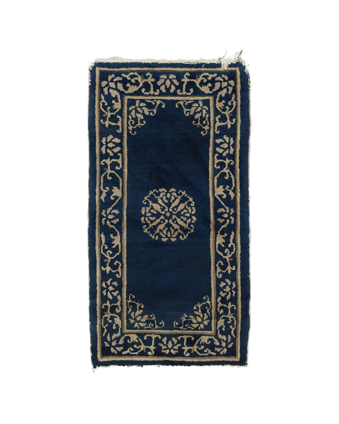 2'x4' Vintage Rug | Small Navy Blue Peking Wool Area Rug
