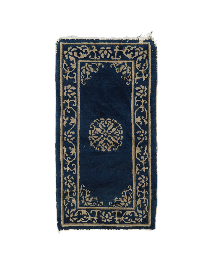 2'x4' Vintage Rug | Small Navy Blue Peking Wool Area Rug