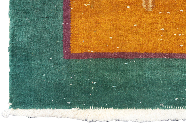 Small Rug | Orange & Green Vintage Chinese Art Deco Rug