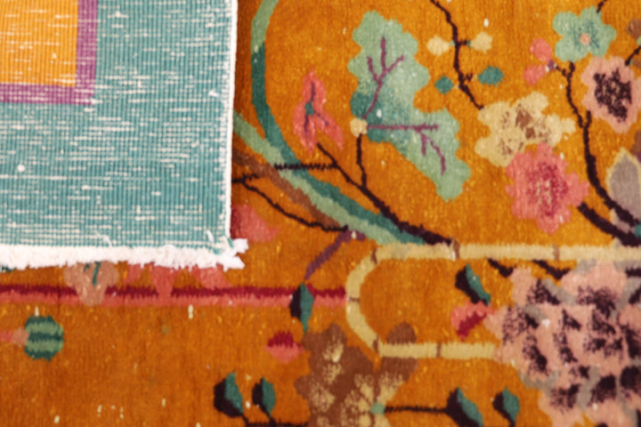 2'x4' Small Rug | Orange & Green Vintage Chinese Art Deco Rug