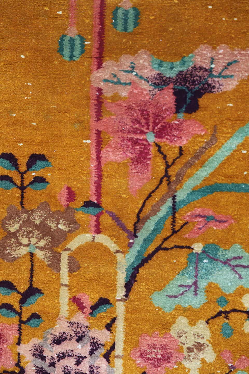 2'x4' Small Rug | Orange & Green Vintage Chinese Art Deco Rug