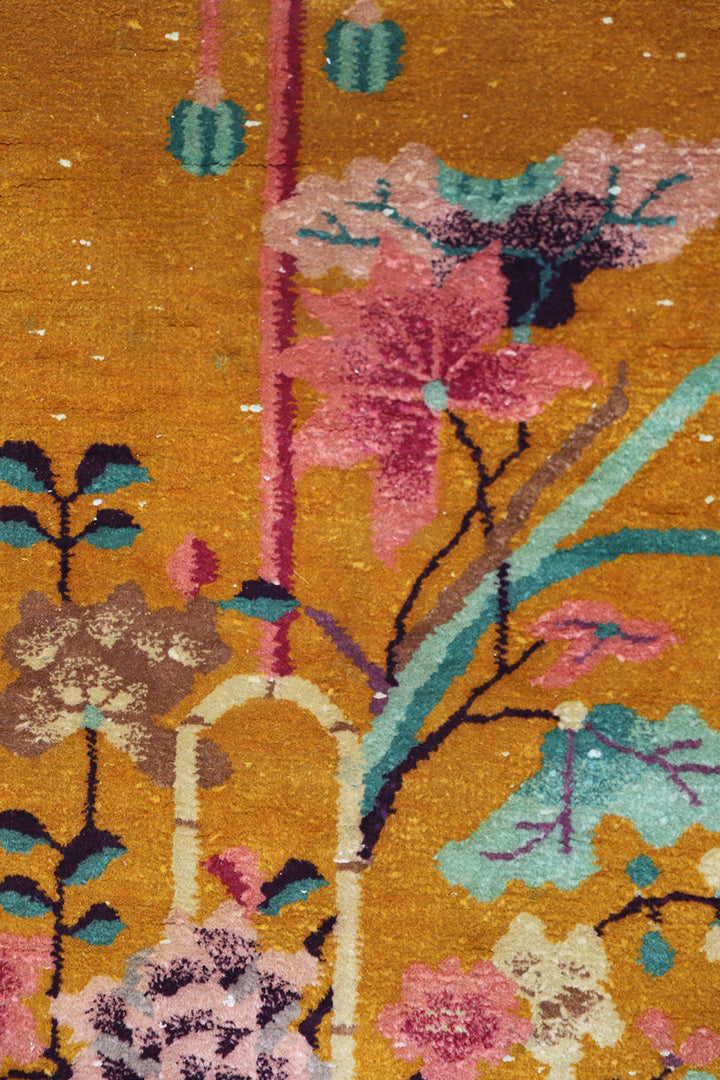 2'x4' Small Rug | Orange & Green Vintage Chinese Art Deco Rug