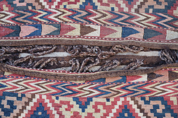 2'x5' Vintage Uzbek Tartari Kilim Khorjin Saddlebag