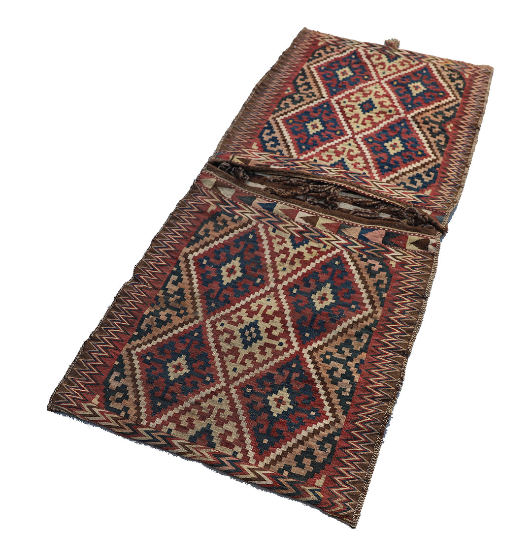2'x5' Vintage Uzbek Tartari Kilim Khorjin Saddlebag