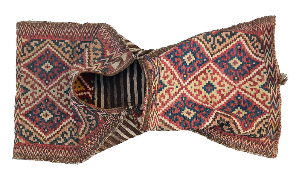 2'x5' Vintage Uzbek Tartari Kilim Khorjin Saddlebag