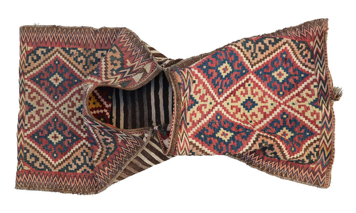 2'x5' Vintage Uzbek Tartari Kilim Khorjin Saddlebag