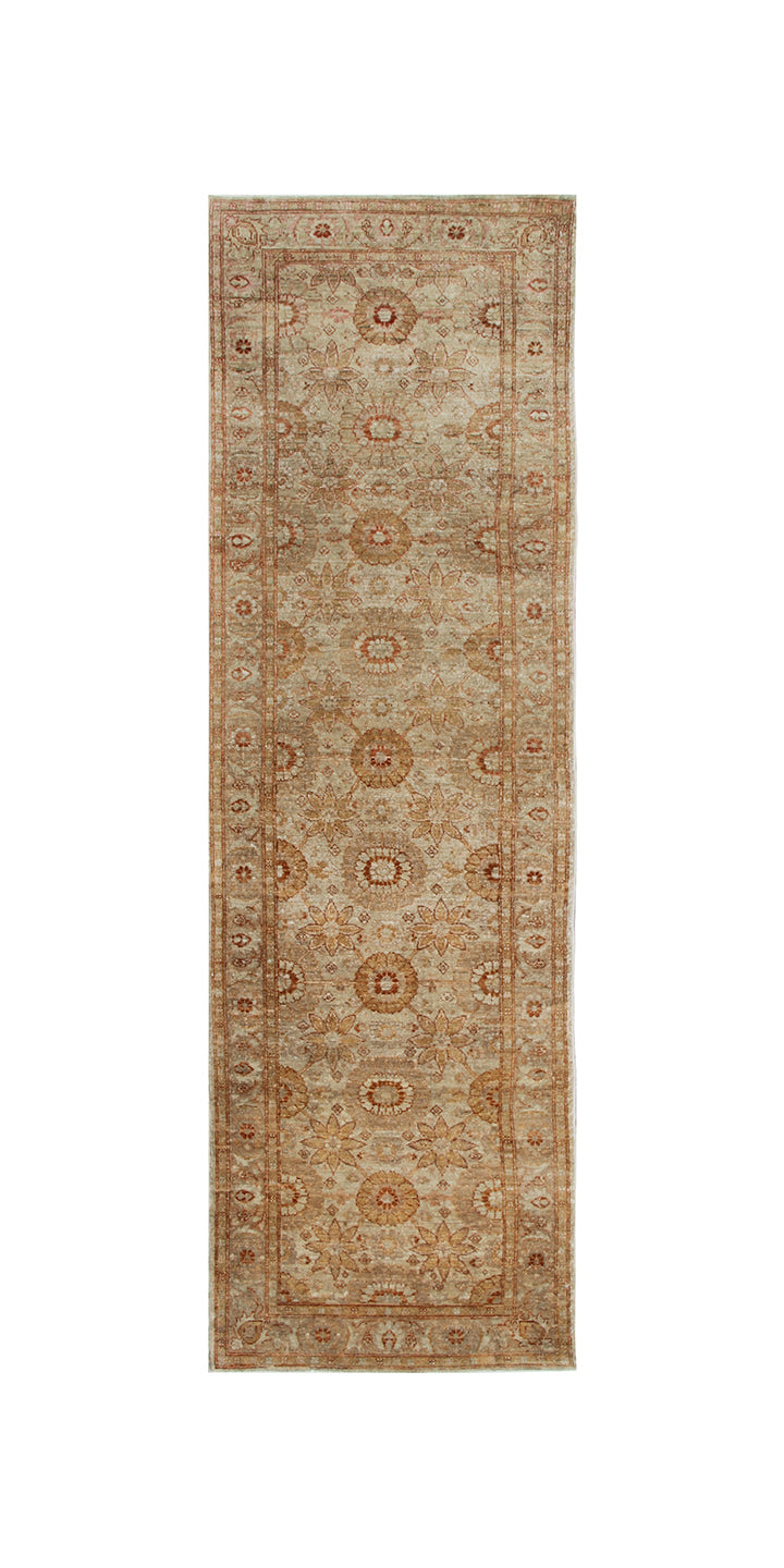 Long rectangular patterned rug on a white background
