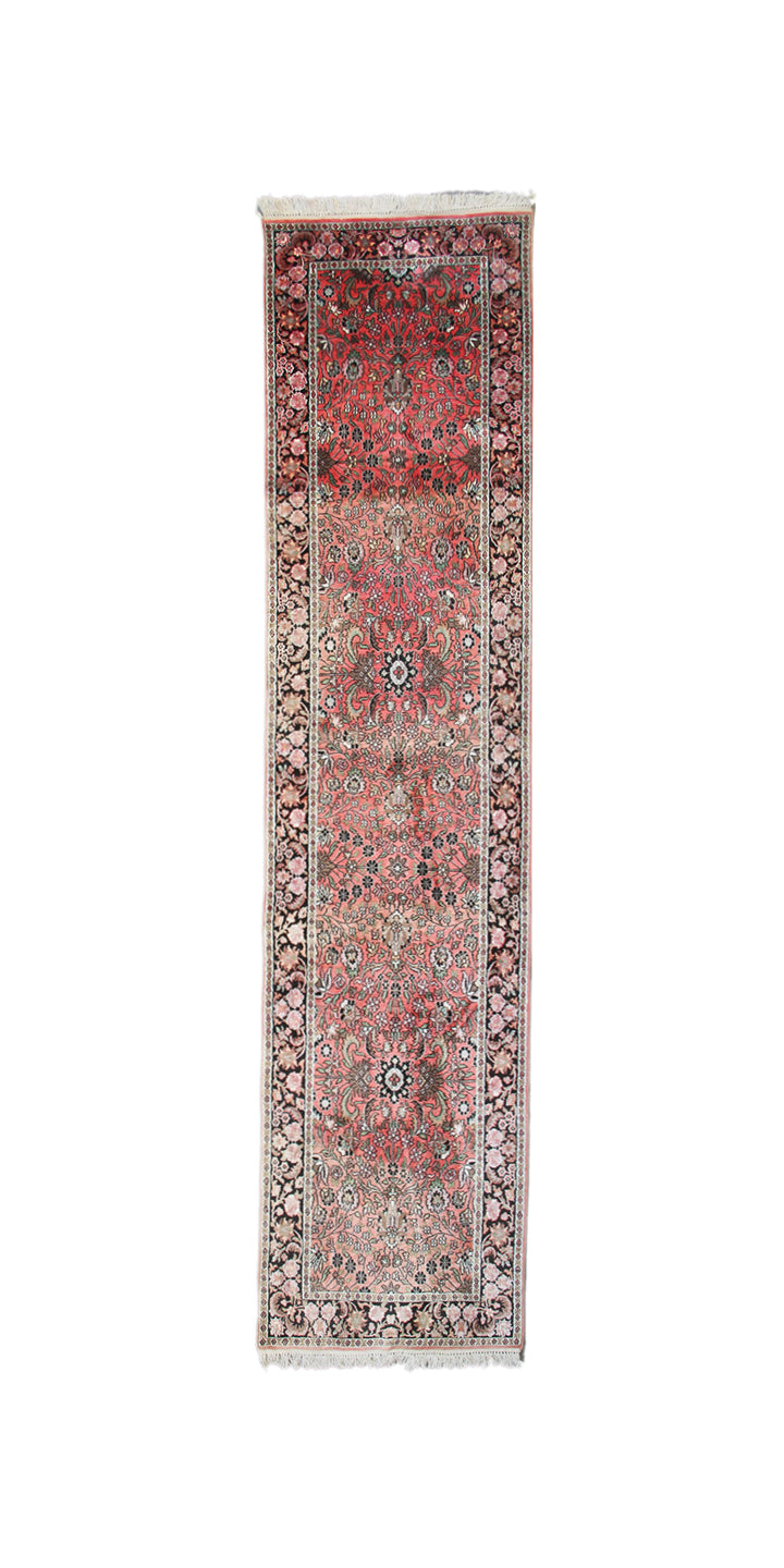 3' x 10' Persian Design Kashmir Art Runner Rug | Hand-Knotted Silk