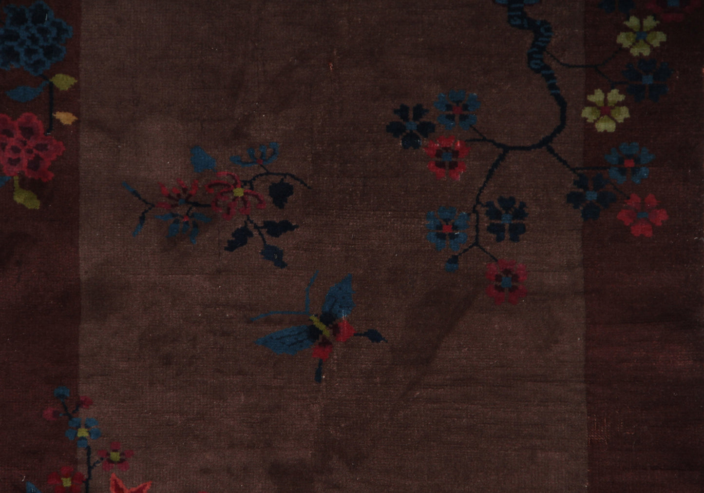 3'x5' Dark Brown Floral Chinese Art Deco Rug