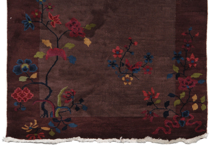 3'x5' Dark Brown Floral Chinese Art Deco Rug