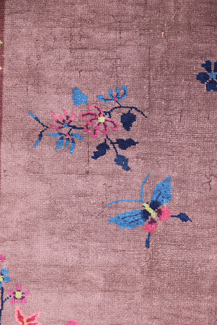 3'x5' Vintage Chinese Art Deco Rug | Dark Brown Floral Rug