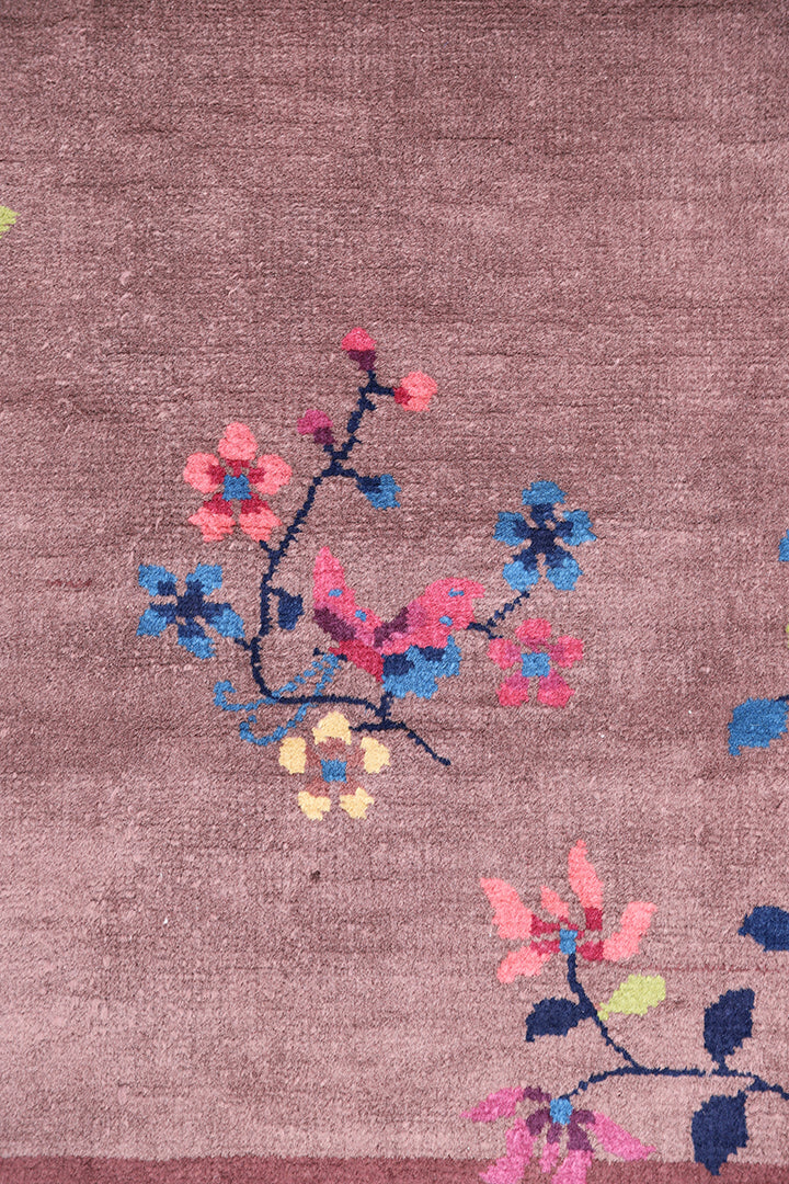 3'x5' Vintage Chinese Art Deco Rug | Dark Brown Floral Rug