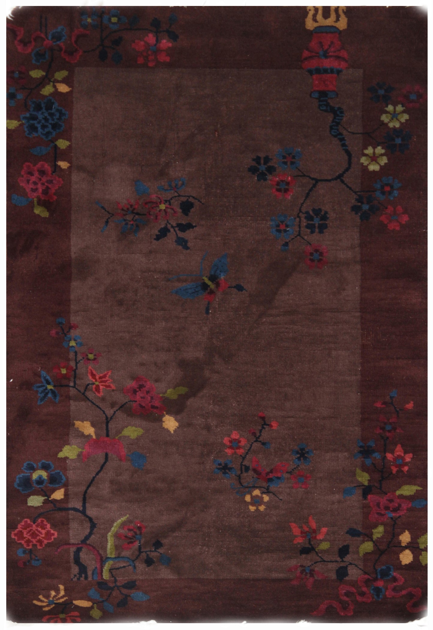 3'x5' Dark Brown Floral Chinese Art Deco Rug
