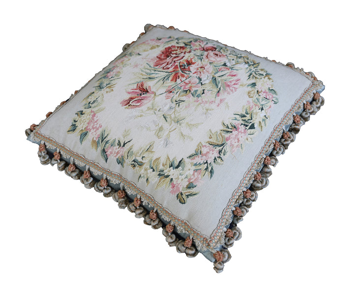 20"x20" Square Fine Floral Silk and Wool Aubusson Pillowcase