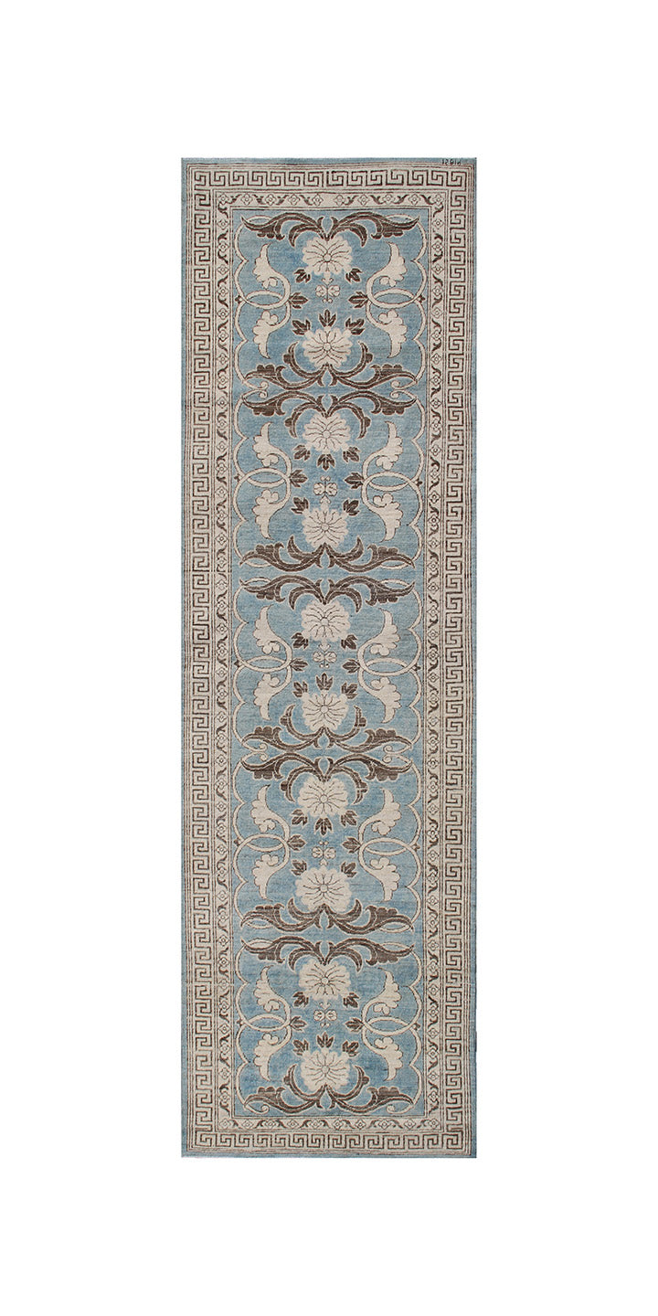 3'x10' Blue Japanese Design Hand-knotted Ariana Transitional Area Runner Rug