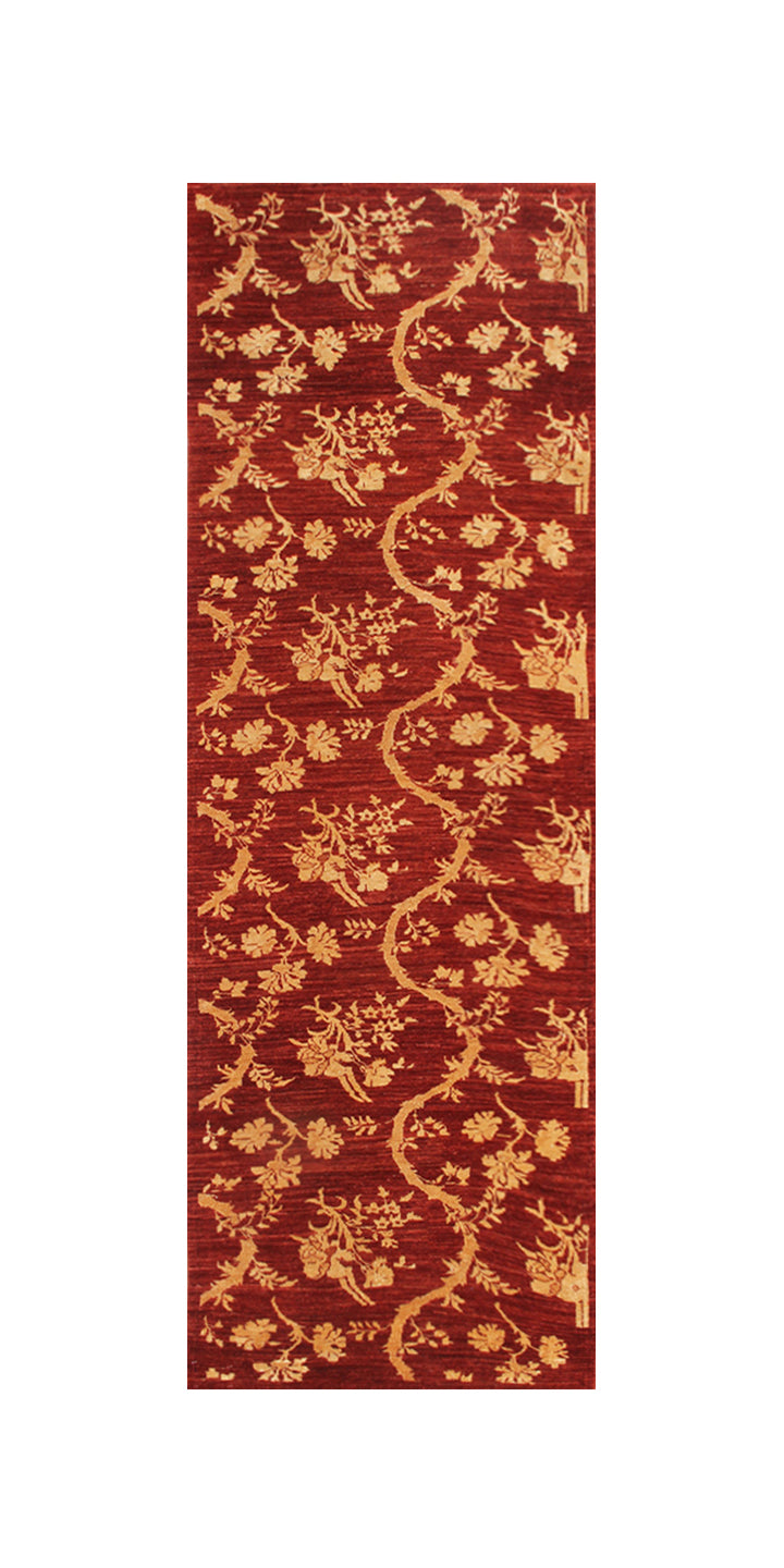 3'x10' Chinese Red French Chinoiserie Design Ariana Traditional Area Runner Rug
