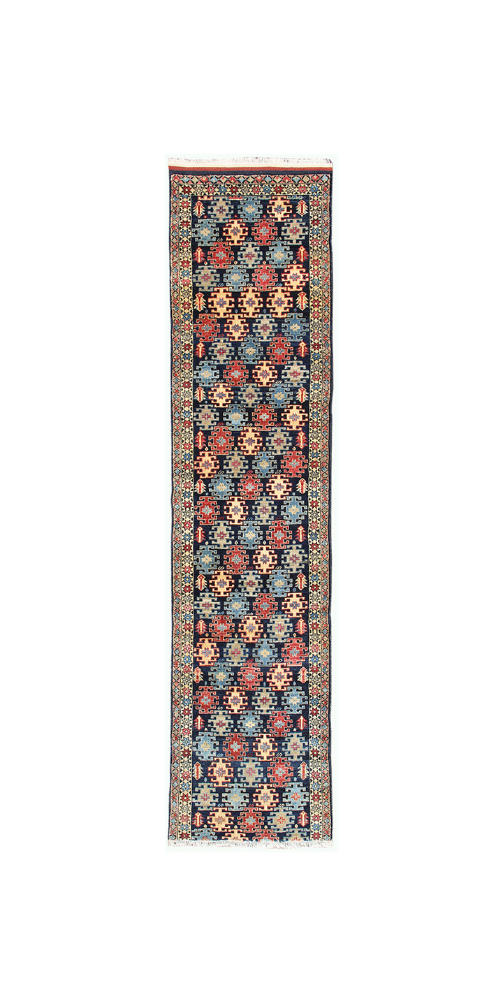 3'x11' Long Unique Hand-knotted Navy Shirvan Design Ariana Traditional Multi Runner Rug