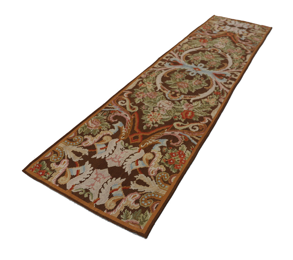 3'x13' Wool Runner Rug | Floral & Contemporary Kilim Runner Rug