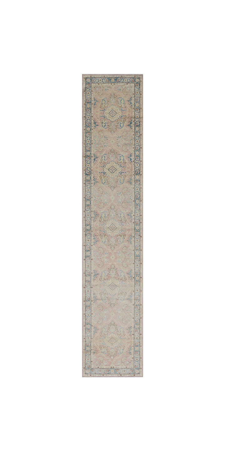 Ariana Traditional Kirman Design Runner - 3' x 15' - Salmon and Blue